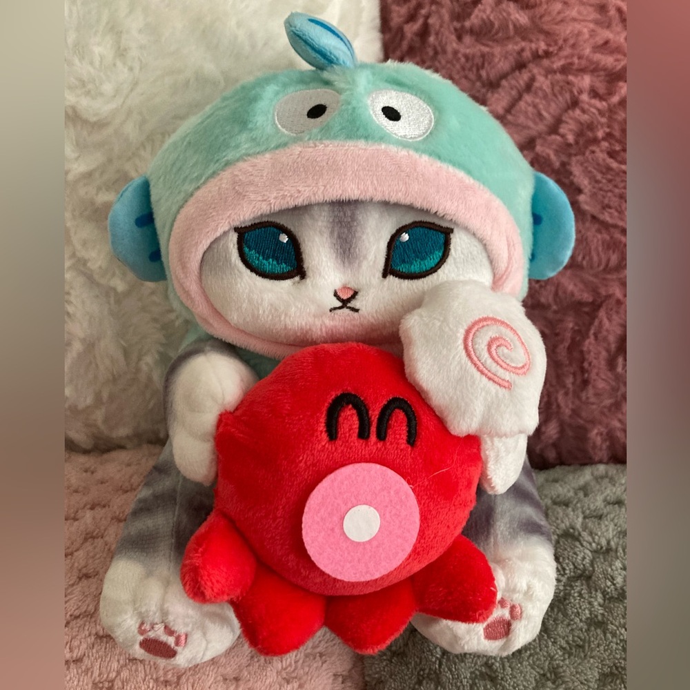 🐟🐙🐱21cm Sanrio Mofusand Cat Cross-Dressing Hangyodon Fish Octopus Plush Doll Toy